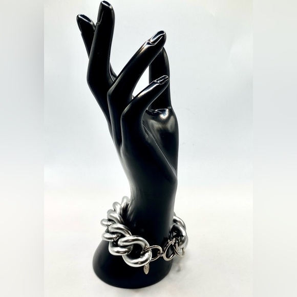 Vintage ERWIN PEARL SIGNED CHUNKY SATIN SILVER TONE RUNWAY CHAIN LINK BRACELET - Picture 4 of 9